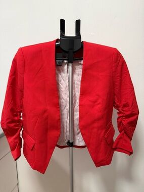 H&M Red Cropped Blazer Open Front Size 10